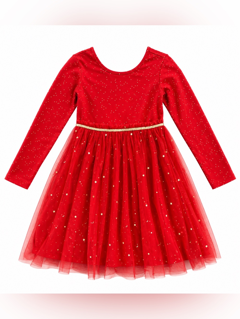 Hanna Andersson Red Tulle Party Dress with Gold Star Accents